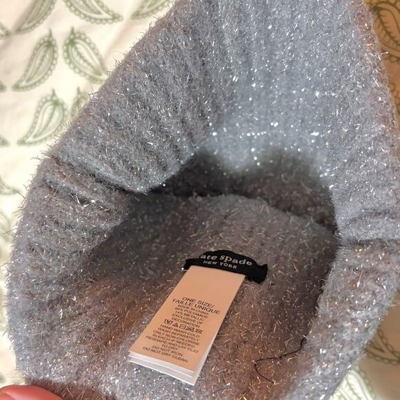 Kate Spade New York Heather Grey Silver Tinsel Knit Beanie Winer Hat OS NWT main image 4